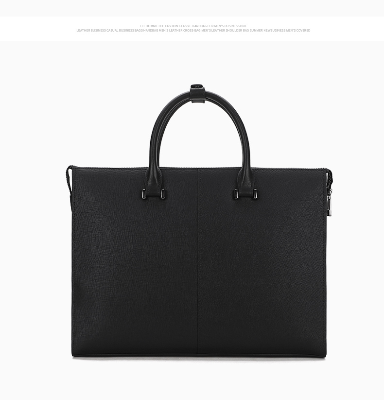 ELLE HOMME Men's Business Briefcase, Stylish Horizontal Cowhide Handbag, Large Capacity Laptop Bag for Men EA088209011 Black 11