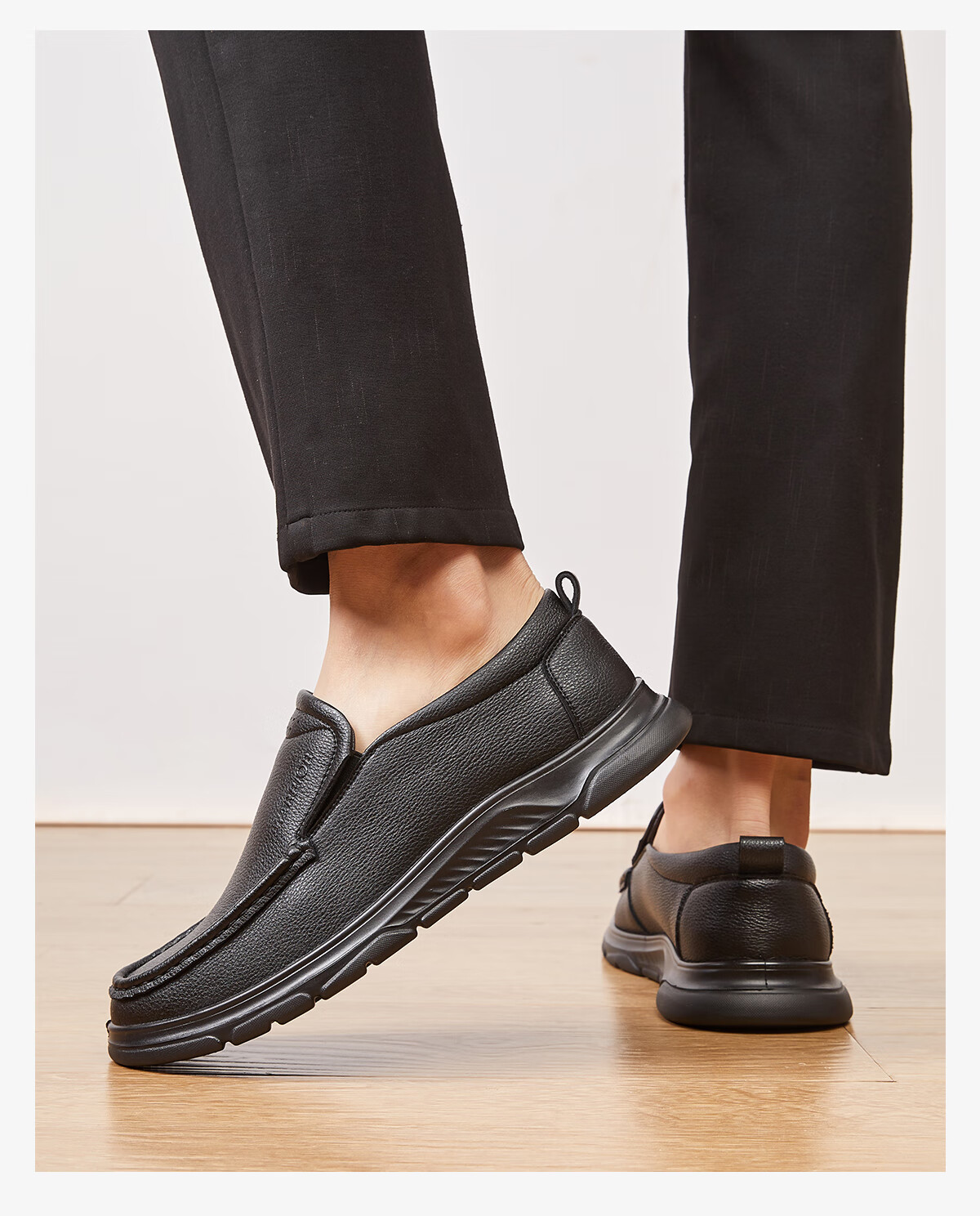 Huili Men's Shoes, Spring And Summer Comfortable Versatile Leather Shoes, Business Commute Lightweight Slip-On Soft-Soled Casual Shoes, Black, Size 41 10