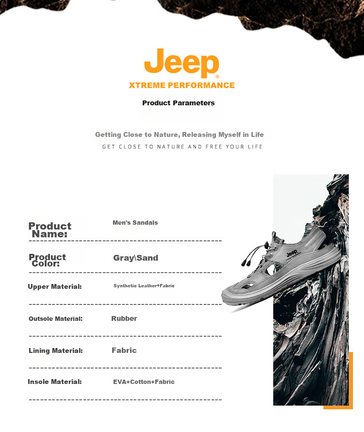 JEEP Men's Sandals, Outdoor Breathable Beach Shoes, Closed-Toe Water Shoes, Non-Slip Wear-Resistant River Tracing Shoes, Sports Casual Shoes 12