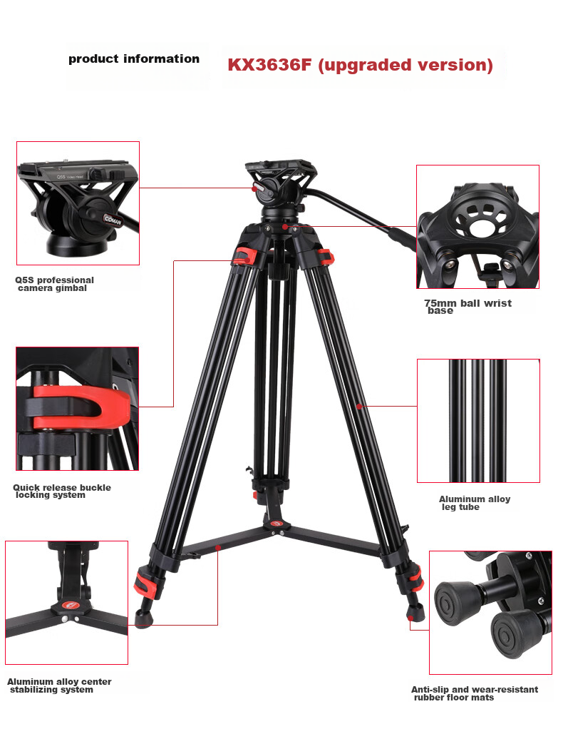 COMAN Professional Tripod, Camera Tripod, DSLR Hydraulic Head, Camera Stand, Live Streaming Photography, Load Capacity 10KG, Stable Universal Tripod KX3636F 14