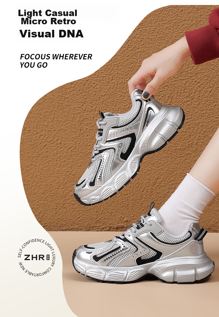 ZHR Spring And Autumn Dad Shoes for Women, Versatile Thick-Soled Casual Shoes, Breathable Mesh Sports Shoes for Women, BV63, Dark Gray, Size 35 4