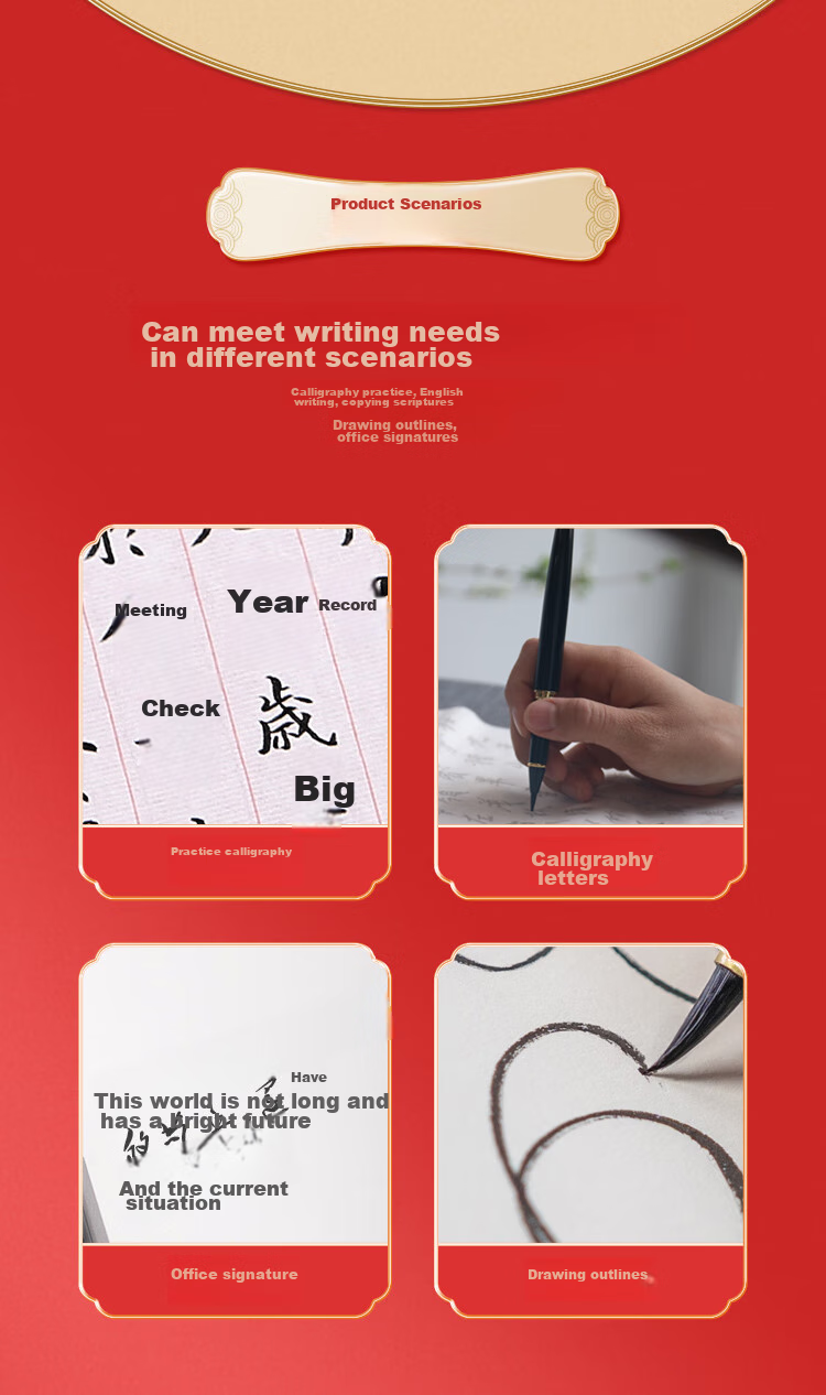 Yihaitangwenhua Calligraphy Brush Pen with Refillable Ink, Fountain Pen-Style Wolf Hair Portable Small Regular Script Calligraphy Brush for Sutra Copying, Extra Fine Art Brush for Gifting, Fountain Pen And Brush Gift Box Set - Coffee Color 5