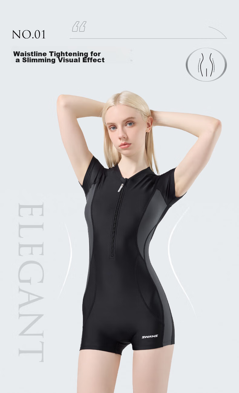 SWANS Women's Swimsuit, Hot Spring Tummy Control Conservative One-Piece Professional Swimming Slimming Beach Sun Protection Quick-Dry Swimwear, XXL 3