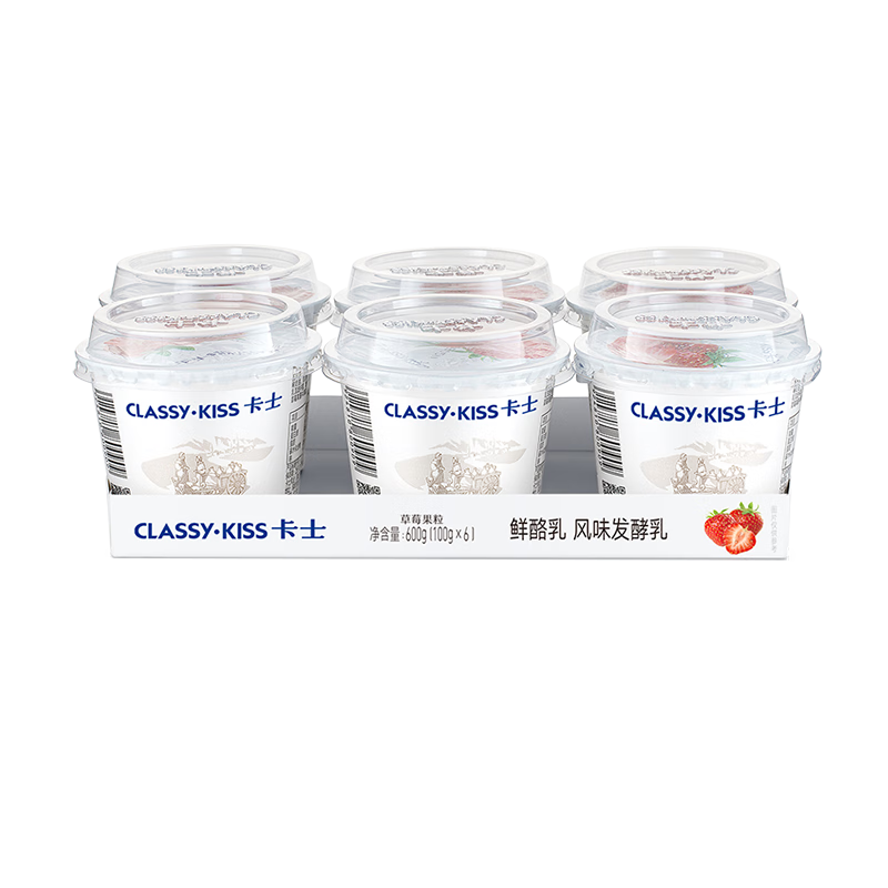 卡士（CLASSY.KISS）草莓果粒鲜酪乳100g*6杯 低温酸奶 风味发酵乳