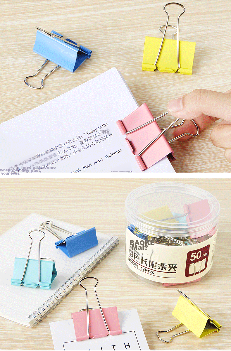BAOKE 3c Digital All-Net Low Price BC1361 50mm Colorful Long Tail Clips, Binder Clips, 12 Pieces/tube 12