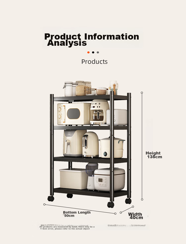 QIAONAMEI Kitchen Storage Rack, Floor-Standing Mobile Organizer Shelf, Oven Rack, Storage Shelf, QNM6135-BK 13