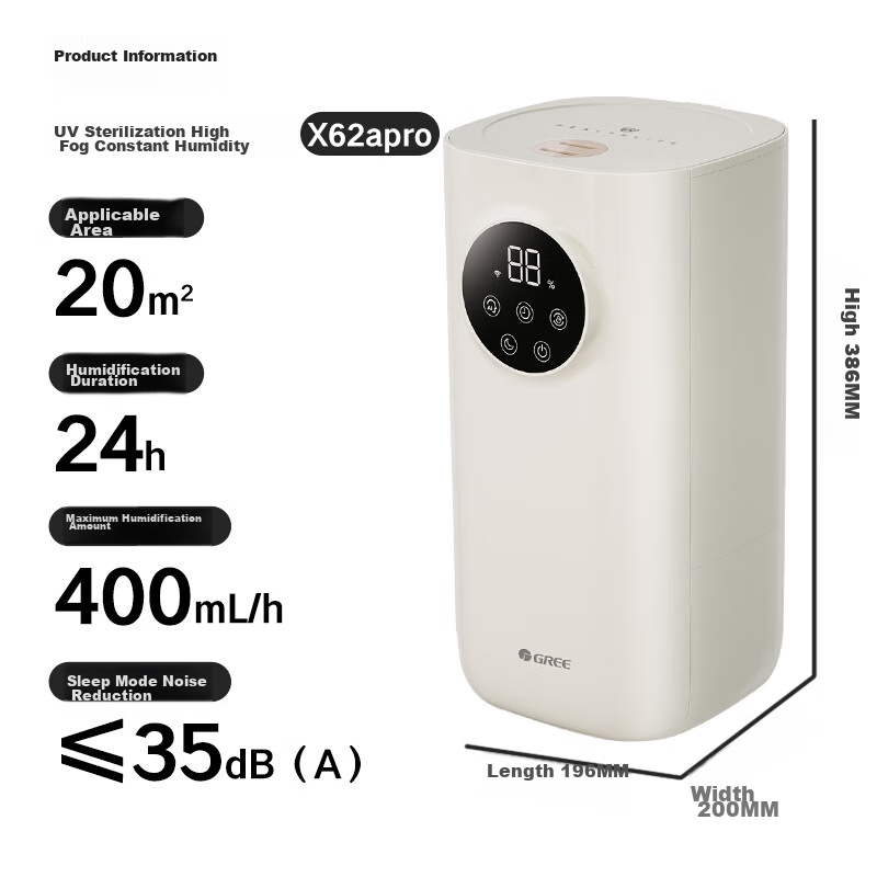 GREE Humidifier for Home Bedroom, Baby And Pregnant Women Bedside, Quiet Antibacterial Air Humidifier, Desktop Or Floor-Standing Office Large Capacity Aromatherapy Mist Generator with Heating Function (62aPro)