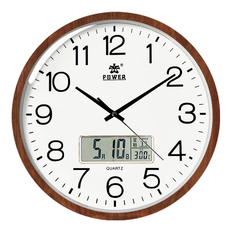 POWER Calendar Wall Clock, Living Room Simple Design, Bawang Timepiece, Wall-Mounted Quartz Clock, No Drilling Required, 30cm Wood Grain Color BW240518J1