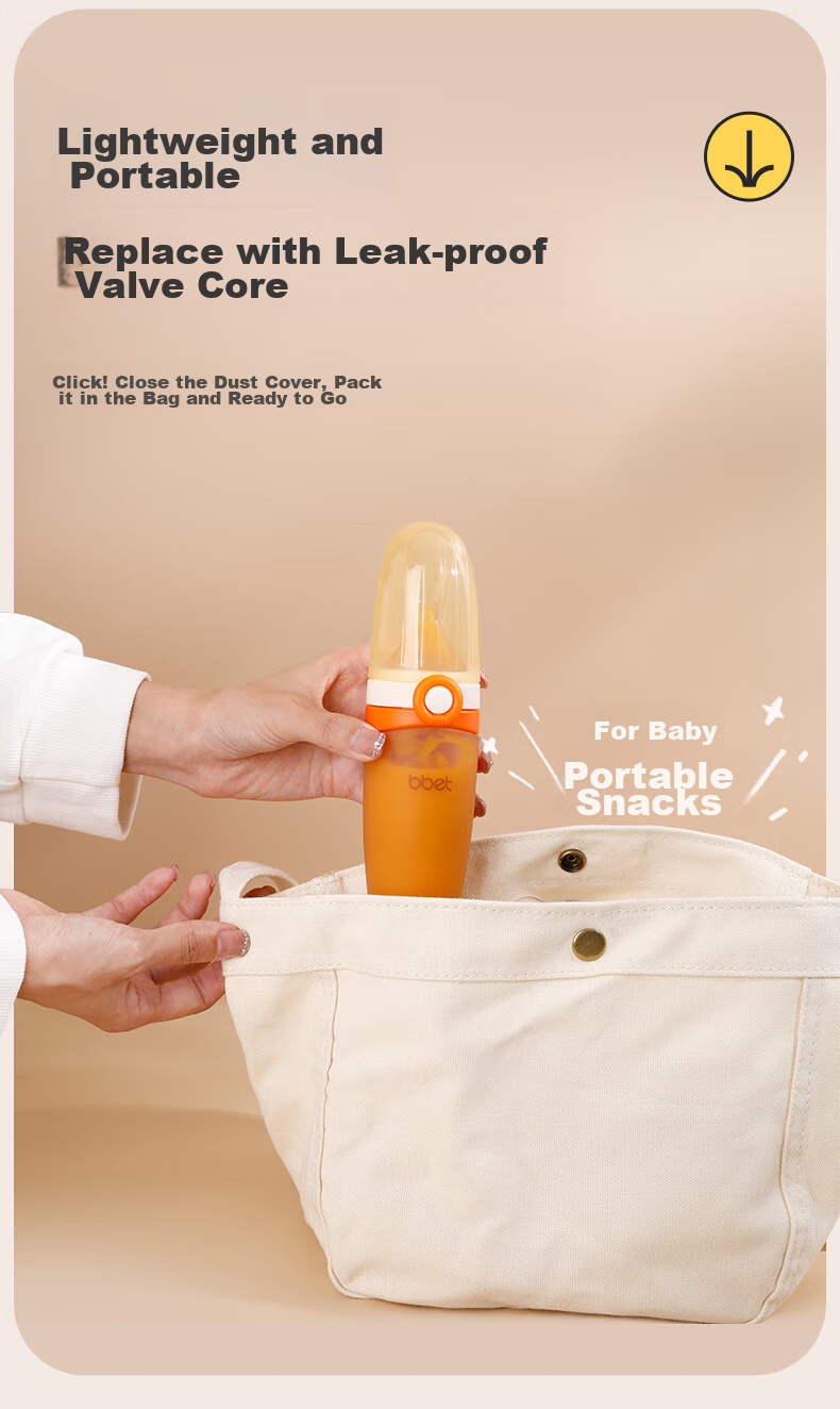 Barbie Elephant Baby Rice Paste Spoon And Bottle, Silicone Large Capacity Squeeze Feeding Tool for Complementary Food, Newborn Gift Box, Orange 16