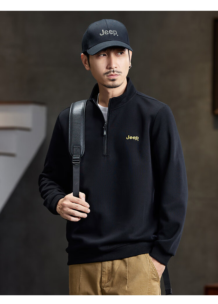 JEEP High-End Stand-Collar Sweatshirt for Men, Spring And Autumn 2026, Loose-Fitting Sports Polo Shirt with Collar, Long-Sleeve T-Shirt Top for Me 15