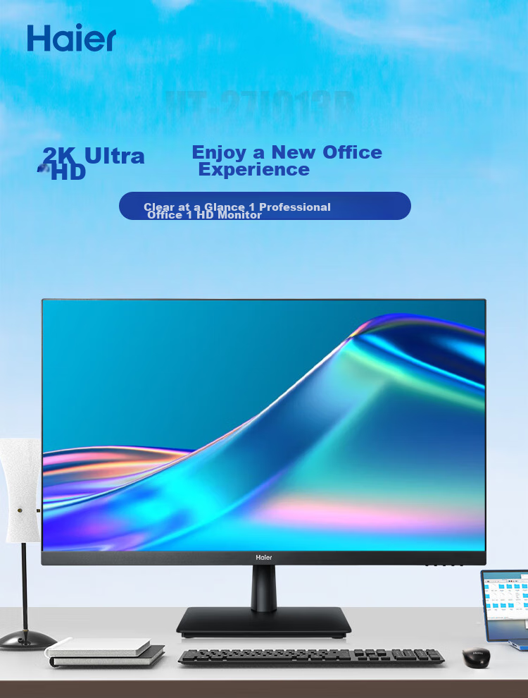 Haier 100Hz High Refresh Rate HDMI Interface, Low Blue Light Eye Protection, Wall-Mountable, Ultra-Thin Three-Sided Micro-Edge Design, 23.8-Inch Energy-Efficient Monitor for Office Work And Gaming 1