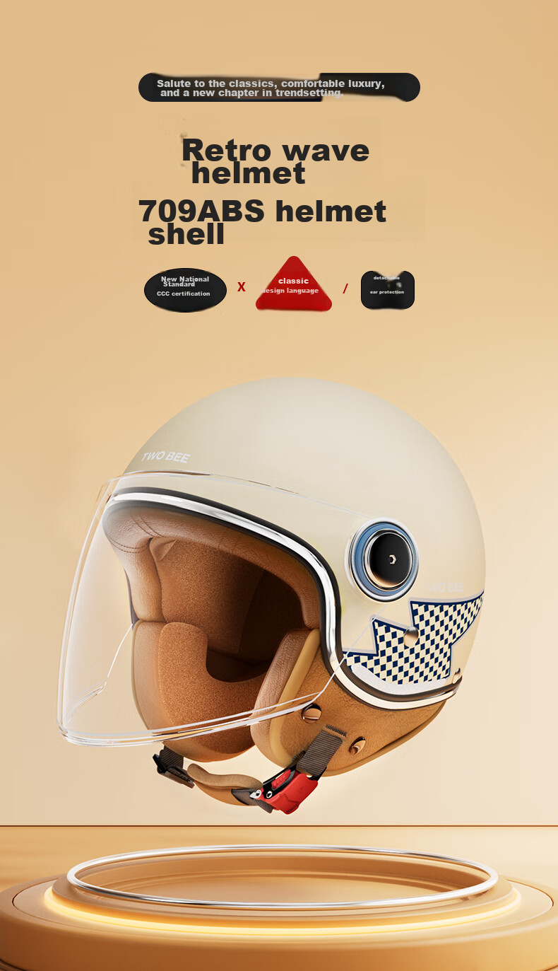 TWOBEE New National Standard 3C Certified Men's And Women's Autumn And Winter High-Definition Transparent Lens Electric Motorcycle Safety Helmet 3/4 Helmet TK06 Glossy Black with Red Stripes 1