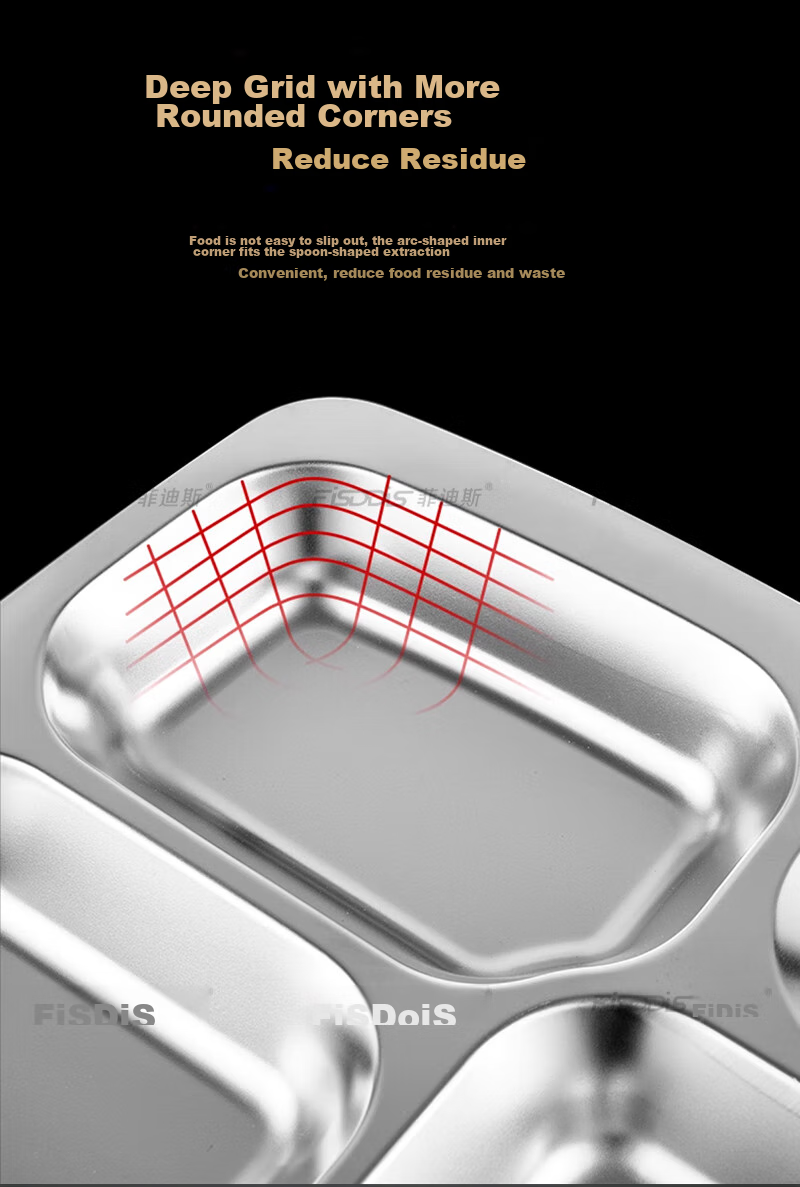 FISDDIS304 Stainless Steel 6-Compartment Commercial Fast Food Tray 350g 11