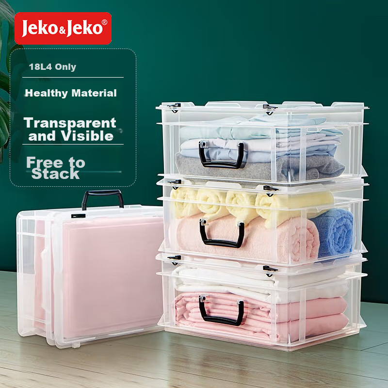 JEKO&JEKO Special Storage Box, Transparent Toy And Clothing Organizer, Snack Container, Storage Bin, 18L Capacity, Set of 4