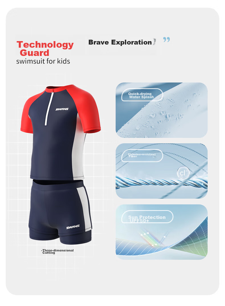 SWANS Children's Two-Piece Swimsuit for Boys, Sun Protection Quick-Dry Sports Swimwear for Older Boys 268 Navy Blue 140 3