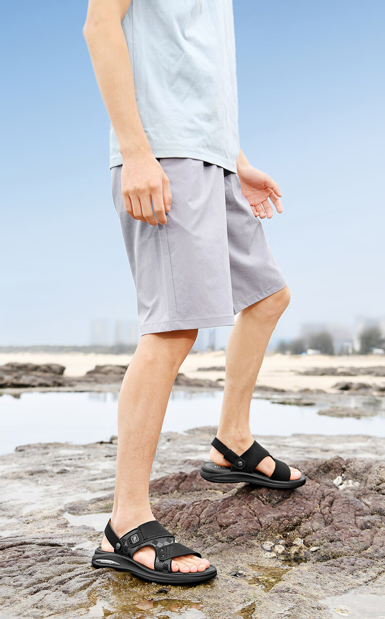 HLA Men's Sandals Comfortable Breathable Beach Shoes Dual-Purpose Slippers T029 Black Size 40 1