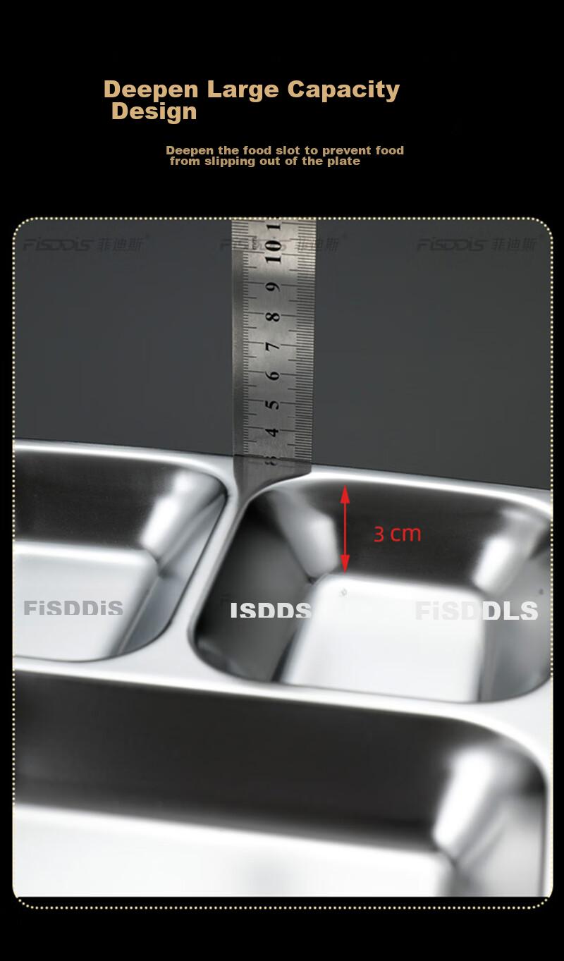 FISDDIS304 Stainless Steel 6-Compartment Commercial Fast Food Tray 350g 10