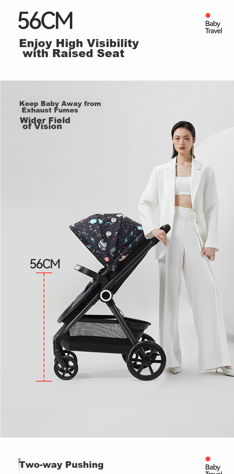 Gb Stroller with Reclining And Sitting Positions, Reversible, High Landscape View, Foldable Baby Carriage GB101 8