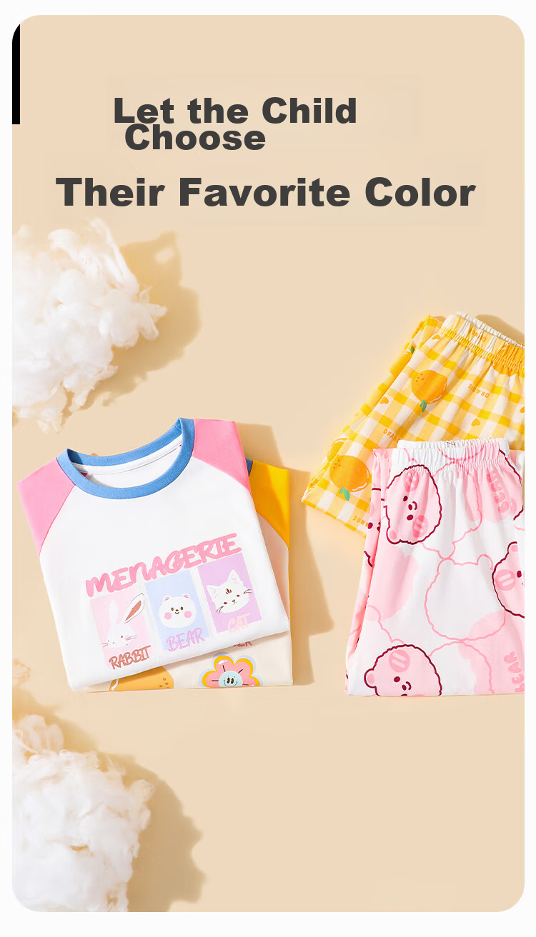 YUZHAOLIN Girls' Pajamas, Pure Cotton Spring Children's Home Wear Set, for Older Kids, Clothing with Animals And Happy Little Flowers 9