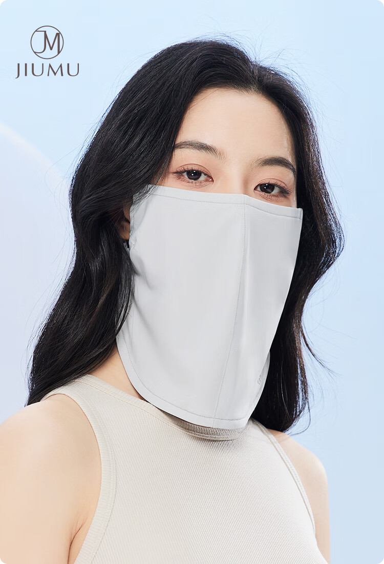 JIUMU Ice Silk Sun Protection Face Mask for Women, Summer Outdoor UV-Resistant Sunshade Veil, Breathable Ear-Hook Full-Face Mask for Driving 1