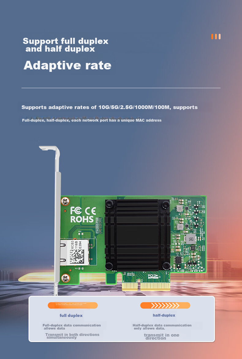 EB-LINK PCI-EX4 10 Gigabit Single-Port Server Network Card with AQC107 Chip, 10G Electrical Port Gaming Network Adapter, Supports 10G/5G/2.5G/1G Speeds, WOL Wake-O 8