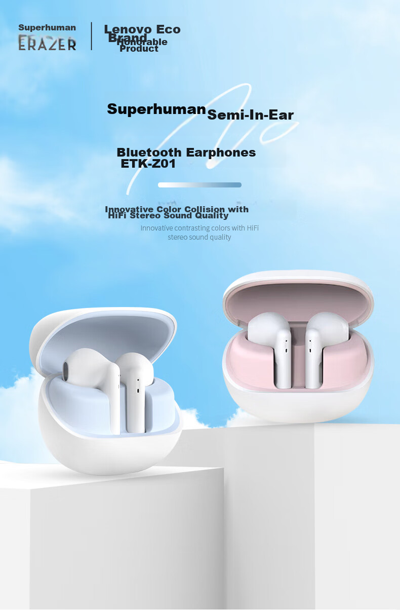 Lenovo Invests in Brand Yinengzhe Wireless Noise-Cancelling Bluetooth Earphones, In-Ear Gaming, Cycling, Music, Online Classes, Low Latency, High Sound Quality, Compatible with Android/iOS Phones, White 1
