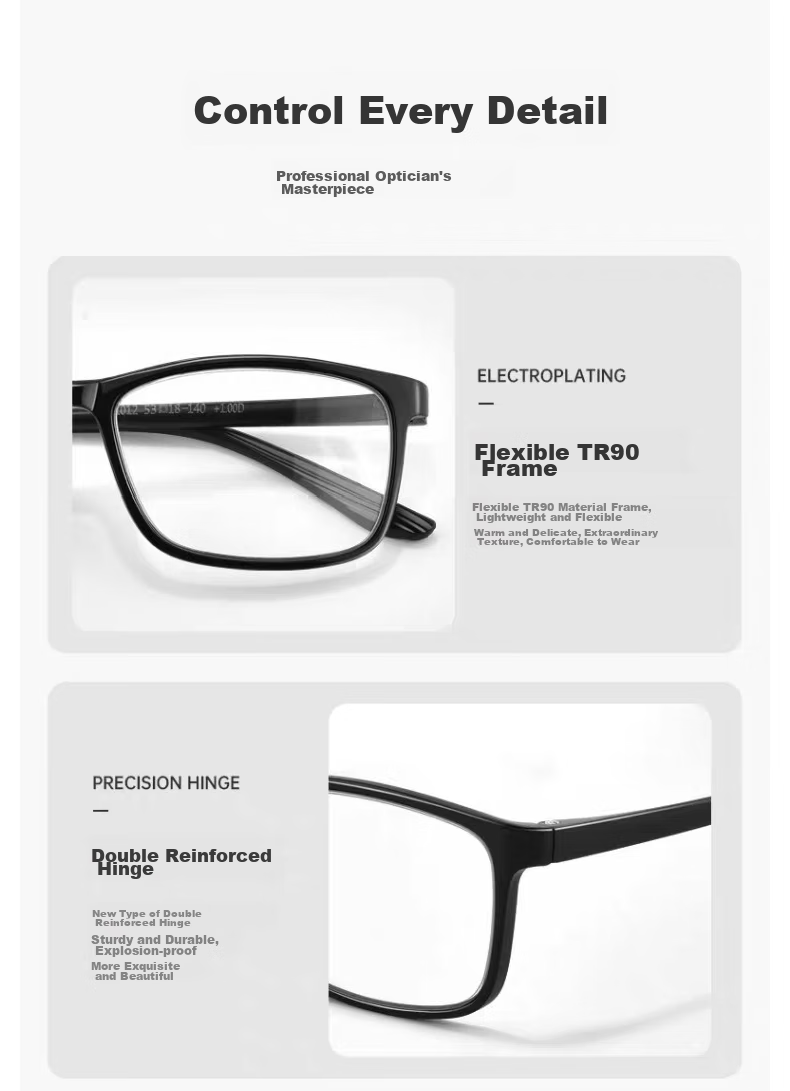 VGO Reading Glasses for Men And Women, Anti-Blue Light Presbyopic Glasses, High Definition Wear-Resistant Eyewear for Elderly, Model 1012 Black 200 Degrees 10