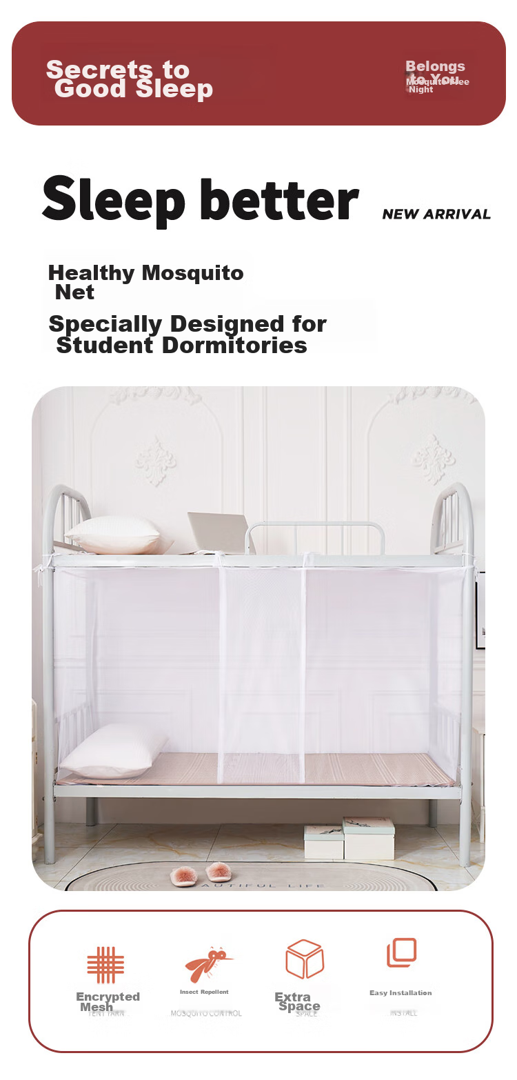 Wuyinliangpin Mosquito Net for Mothers, Babies, Children And Students, Bunk Bed Dormitory Single Double Door Mosquito Net with Dense Mesh, for 1.2-Meter Bed 4