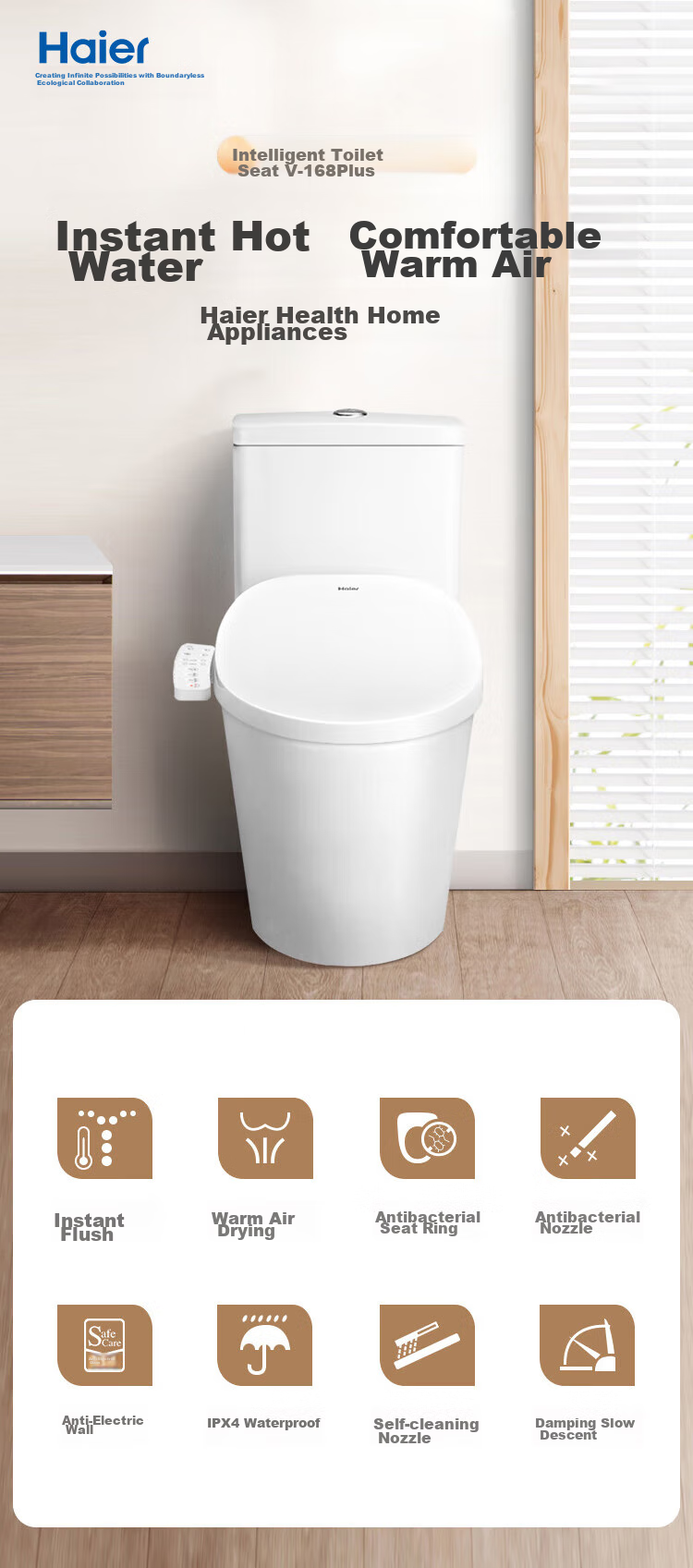 Haier Intelligent Toilet Seat, Instant Heating Warm Air Series, Electric Heated Toilet Ring, Fully Automatic Toilet Cover, V-168Plus2.0 4