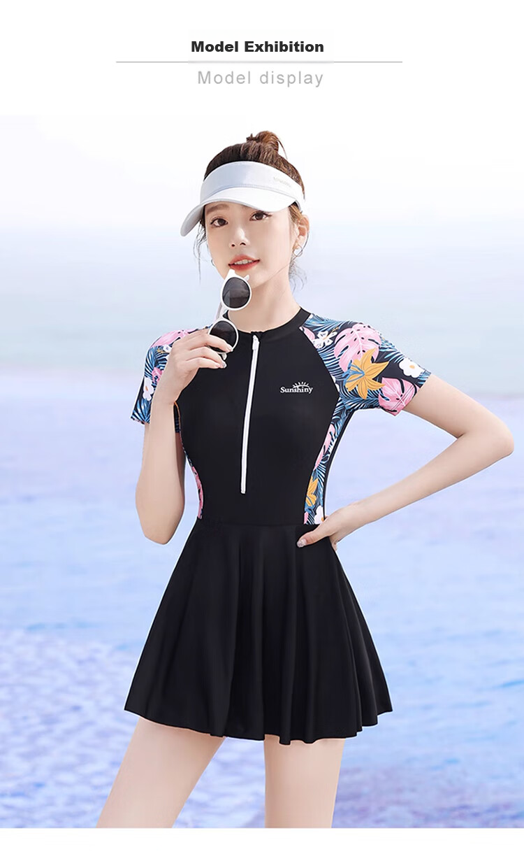 F.DYRAA Women's Swimsuit, Tummy Control, Slimming, Elegant, One-Piece Dress, Conservative Swimwear, Three-Piece Set, 12030 Black, 2XL 9