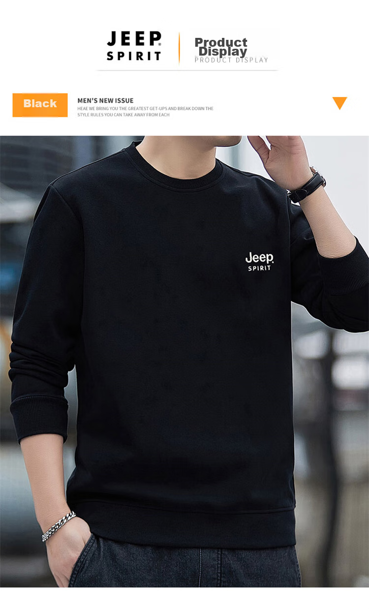 JEEP SPIRIT Men's Sweatshirt, Spring Top, Printed Undershirt, Loose Long-Sleeve T-Shirt, Navy Blue, 4XL 10