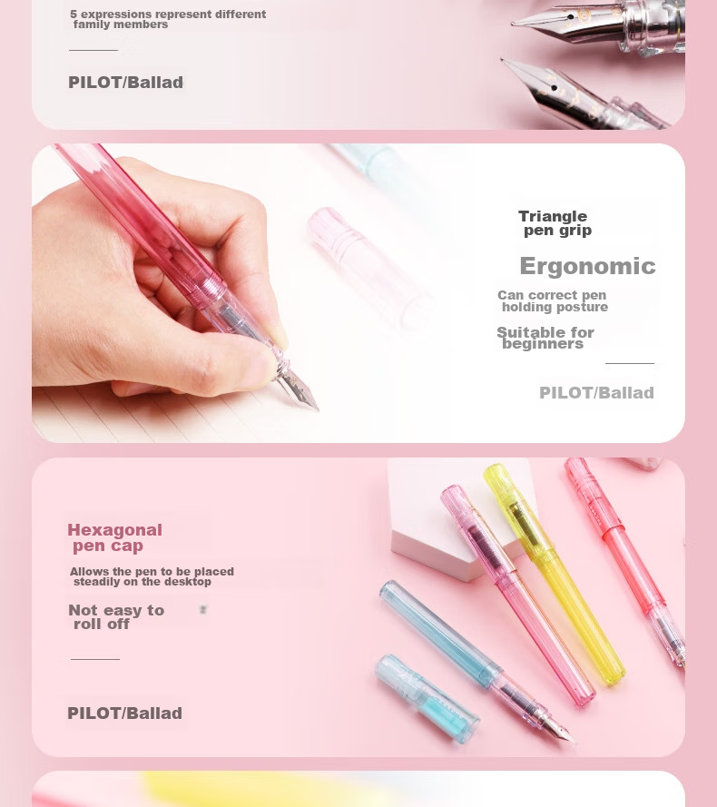 PILOT Kakuno Smiley Family Series Fountain Pen for Primary School Students Grades 3-6 with Replaceable Ink Cartridges, Calligraphy Practice Fountain Pen for Children, Mom's Edition M Nib Transparent Red 5