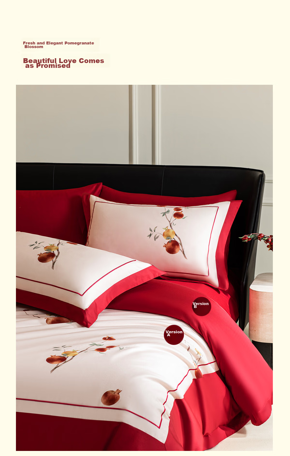 MIDO HOUSE Mingdu 100% Cotton Wedding Bedding Set, Pure Cotton Red Bed Sheet And Duvet Cover, 200X230cm, Pomegranate Flower Patter 3