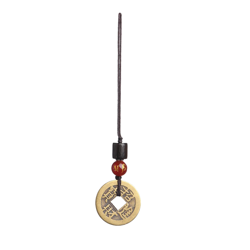 Jiangming Phone Pendant, Natural Agate Jade Phone Chain, Pure Copper Ingot Peace Buckle, Car Key USB Drive Phone Case Lanyard, Anti-Loss, Short Metal Chinese Style Pendant for Men And Wome