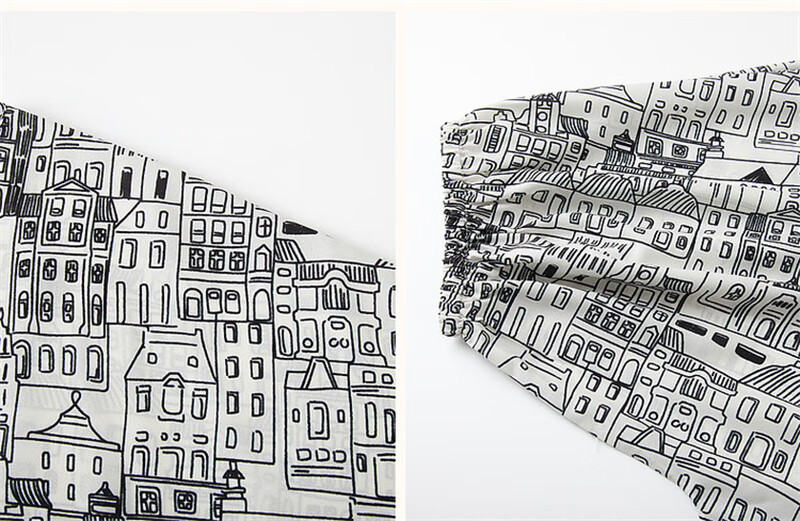 Dme [Wandering Cities] Summer Design Line Architecture Print Shirt, Smooth Composite Silk Floral Yao Blouse Women's Top 7