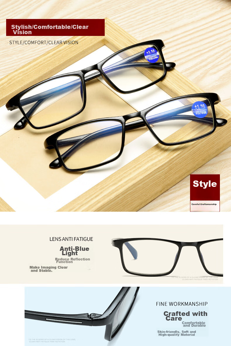 YIDUN Fashion Full-Frame Reading Glasses, High-Definition TR90 Lightweight Frame Anti-Blue Light Reading Glasses for Father's Day 4