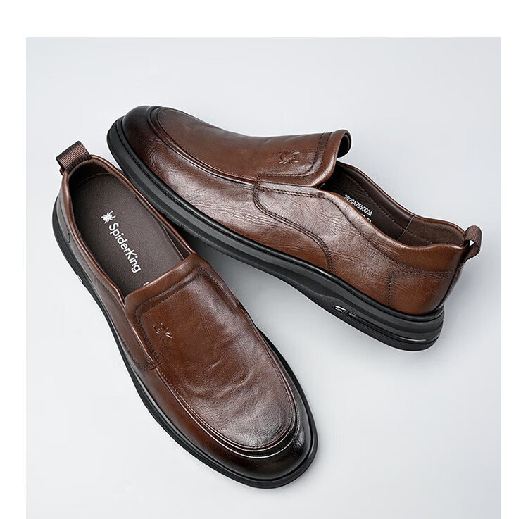 Spider King Men's Leather Shoes Spring Autumn Breathable Soft Sole Slip-On Casual Dad Shoes Black 38 13