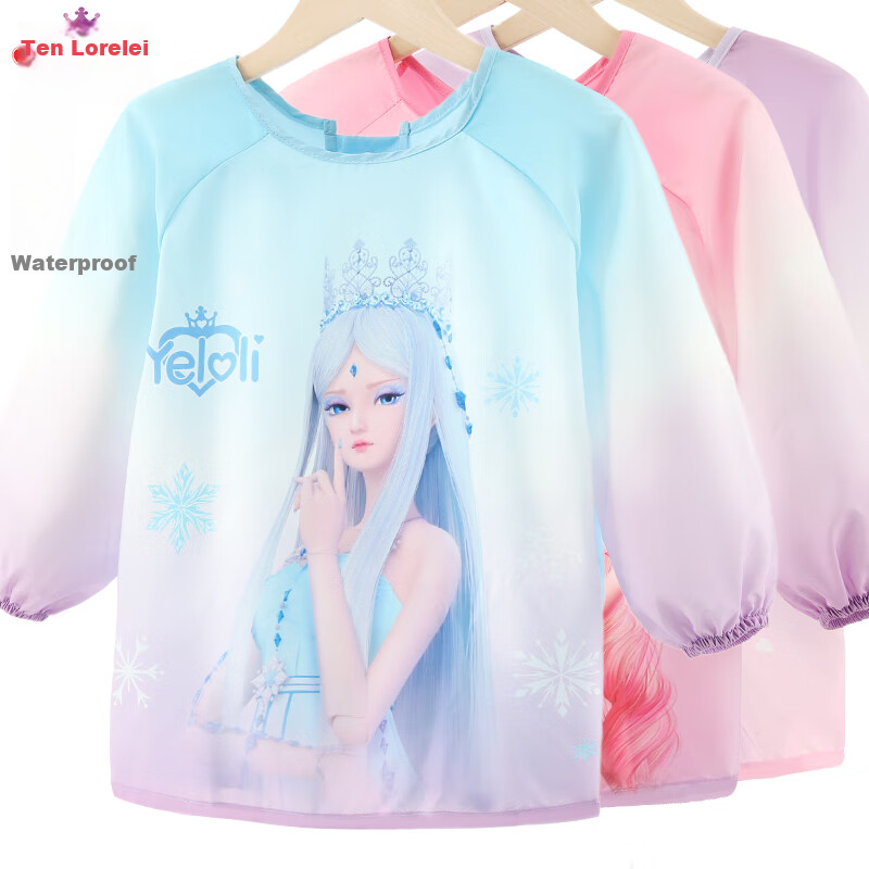 Duomiaowu Children's Reverse Dress Painting Apron, Autumn And Winter Waterproof Girls' Bib, 28F024 Ice Princess S Size