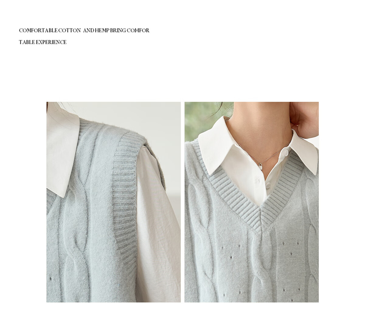 Chushen Spring And Autumn Knitted Vest for Women, Fashionable V-Neck Layered Knit Sweater Vest S51Z007 Light Gray Blue M 18