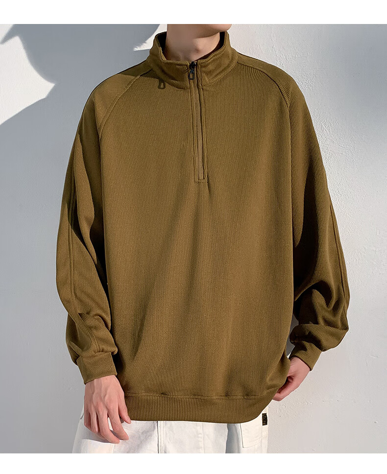 Homlean American-Style High-Quality Hoodie for Men, Autumn Loose-Fit Trendy Pullover Stand-Collar Half-Zip Base Layer HM06 Gray L 11