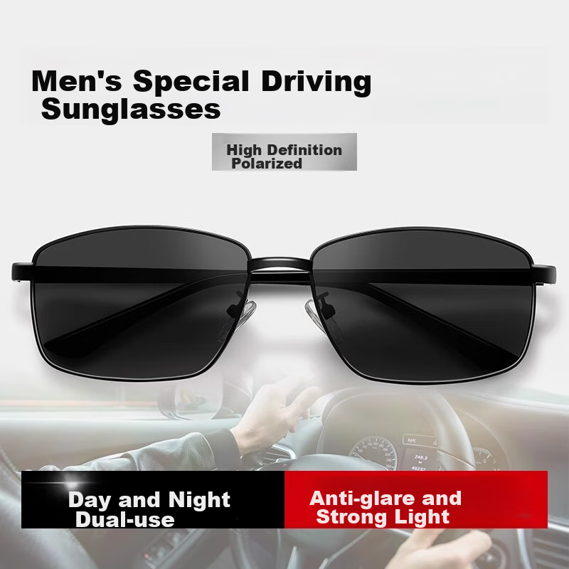 LESCA LUNETIER Driving Sunglasses for Men, Foldable Polarized Fishing Sunglasses with UV Protection, Black And Gray Lenses