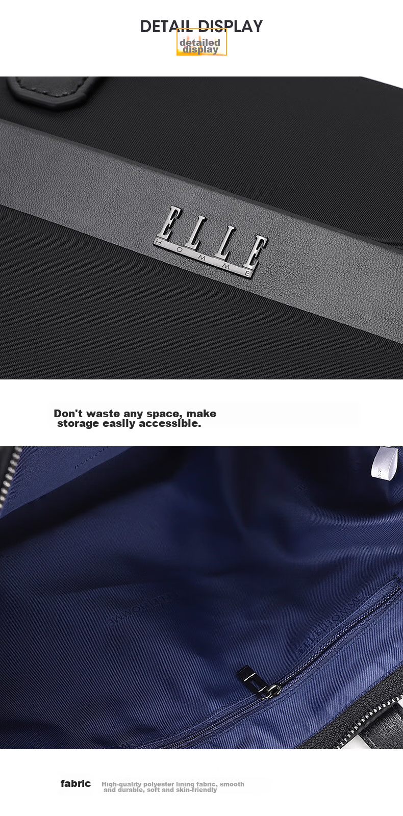 ELLE HOMME Business Men's Briefcase, Fashionable Canvas Crossbody Handbag, Casual 14-Inch Laptop Bag 02210 Black 13