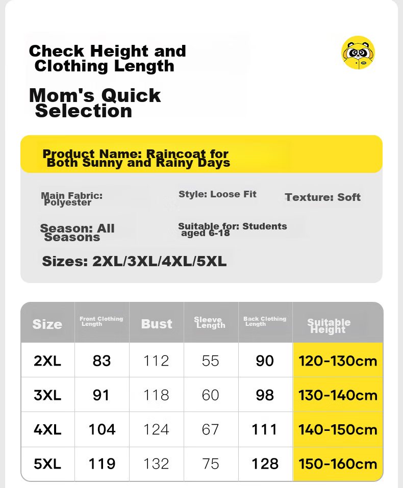 Moremerry Children's Raincoat for Boys And Girls with Backpack Space, Waterproof Breathable Baby Fashion Windbreaker Style Rain Poncho, Almond Yellow, 3XL 25