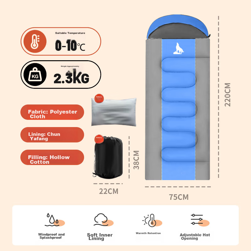 BeiJiLang Sleeping Bag for Adults, Outdoor Travel, Winter And All Seasons, Warm Indoor Camping, Single Person, Dirt-Proof Cotton Sleeping Bag, 2.3KG