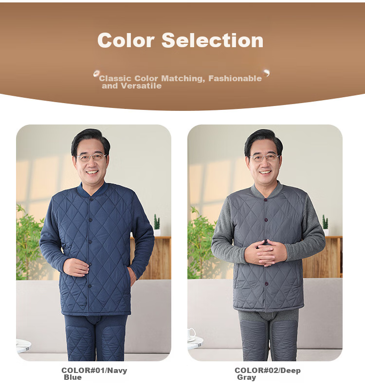 Nanjiren Middle-Aged And Elderly Thermal Underwear for Men, Winter Thickened Dad's Wear Cardigan Plus Size down Fleece Set, Dark Gray, 3XL 7