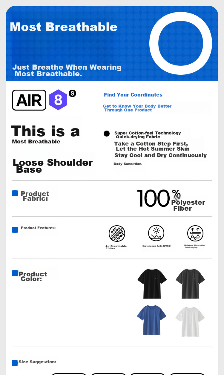 HLA 【Zui Huxi-Air8S】Short Sleeve Sweatshirt Unisex Moisture-Wicking Quick-Dry Couple Basic Base Layer 2-Pack 1