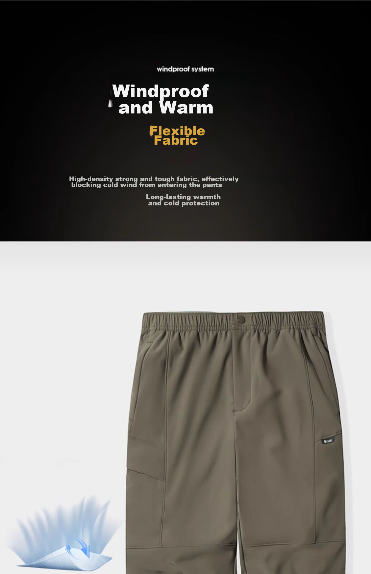 CAMEL Men's Fleece-Lined Water-Repellent Softshell Pants, Fleece-Lined Hiking Sports Pants [Volcanic Rock Heating] 8685 10
