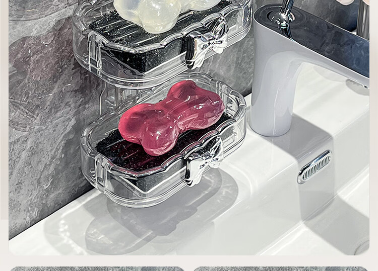 Bydoll Suction Cup Soap Dish Wall-Mounted Single-Layer Draining No-Drill High-End Home Bathroom Balcony Soap Holder Organizer 4
