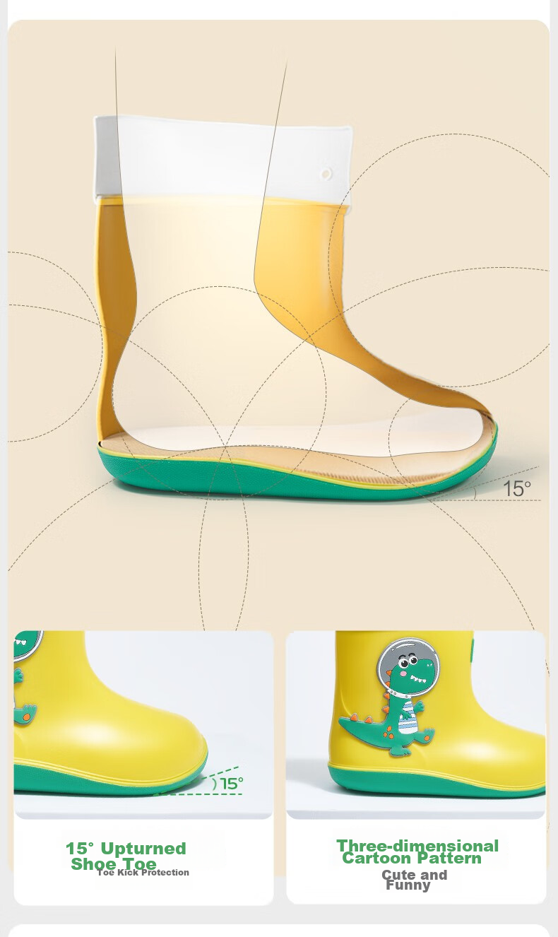 Kocotree Children's Rain Boots, Cartoon Non-Slip Waterproof Shoes for Boys And Girls, Toddler Rain Boots with Drawstring 12