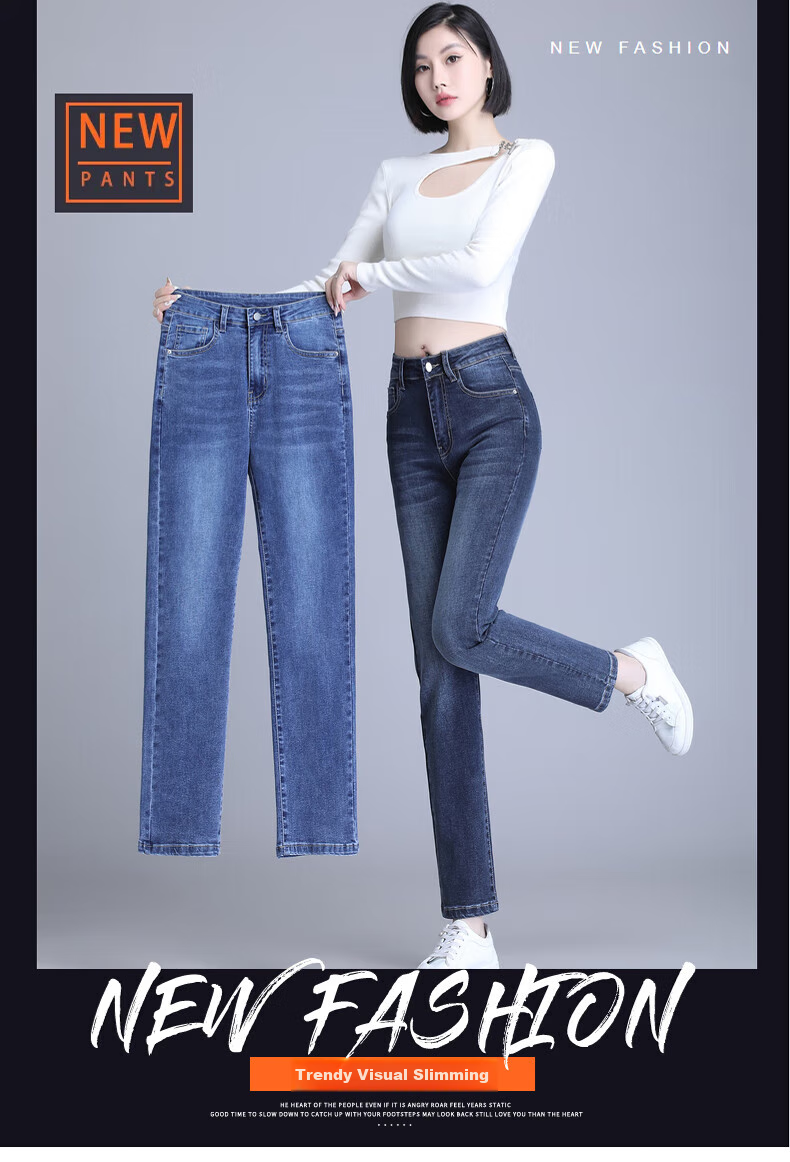 Pierre Cardin Jeans for Women, Autumn Straight-Leg High-Waist Fashionable Versatile Slimming Trousers, Blue-Gray Color, Size 27 1